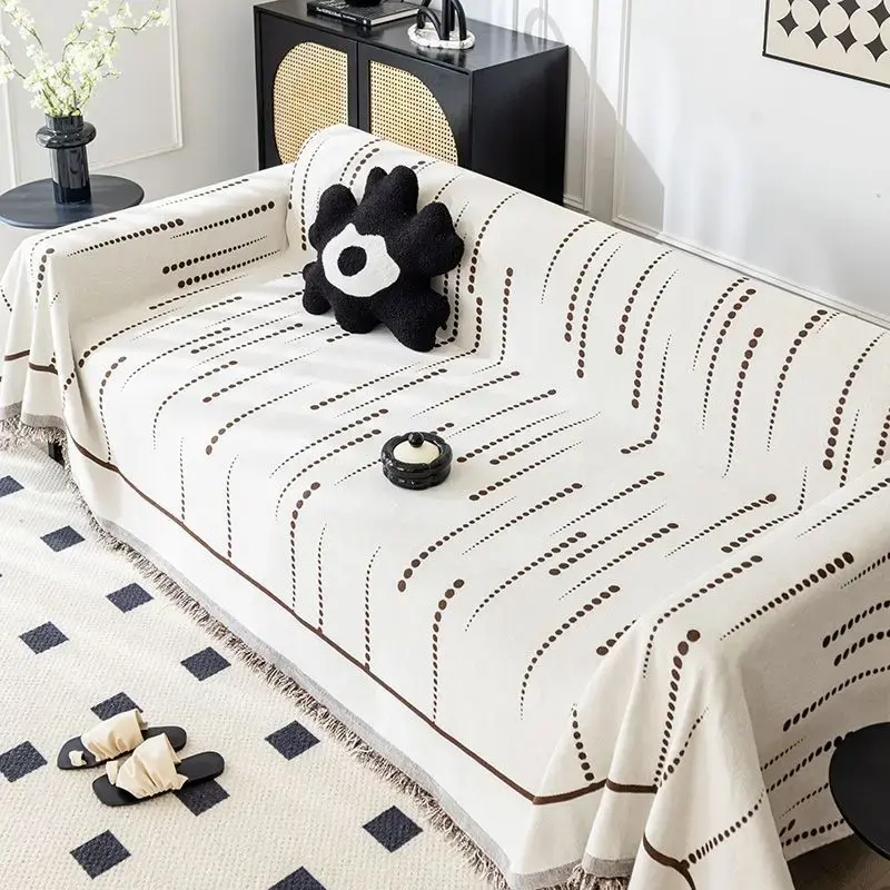 Solid Color Striped Sofa Towel Thicken Chenille Four Seasons Universal Tassel Sofa Towel Anti Slip Inclusive Cover Cloth Towel