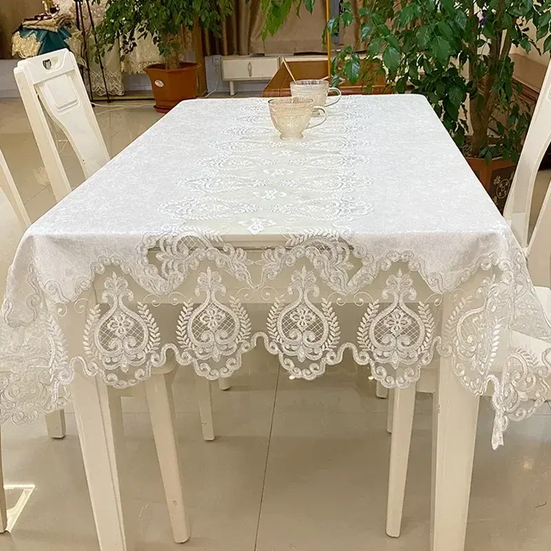 Luxury Lace Tablecloth for Living Room Bedroom Cover Table Party Table Cloth American White Embroider Table Decoration