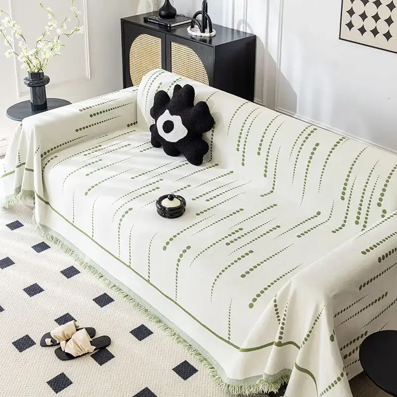 Solid Color Striped Sofa Towel Thicken Chenille Four Seasons Universal Tassel Sofa Towel Anti Slip Inclusive Cover Cloth Towel