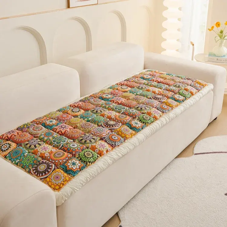 New Bohemian Pure Cotton Couch Cushion Universal for All Seasons Sofa Mat Home Mat Decor Non-slip Rectangular Seat Couch Cushion