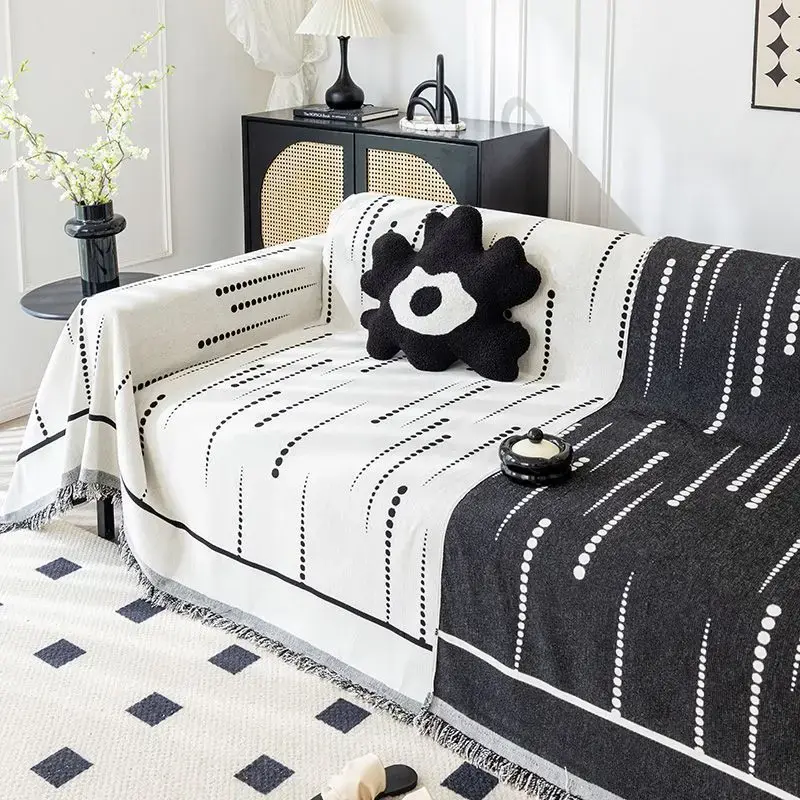 Solid Color Striped Sofa Towel Thicken Chenille Four Seasons Universal Tassel Sofa Towel Anti Slip Inclusive Cover Cloth Towel