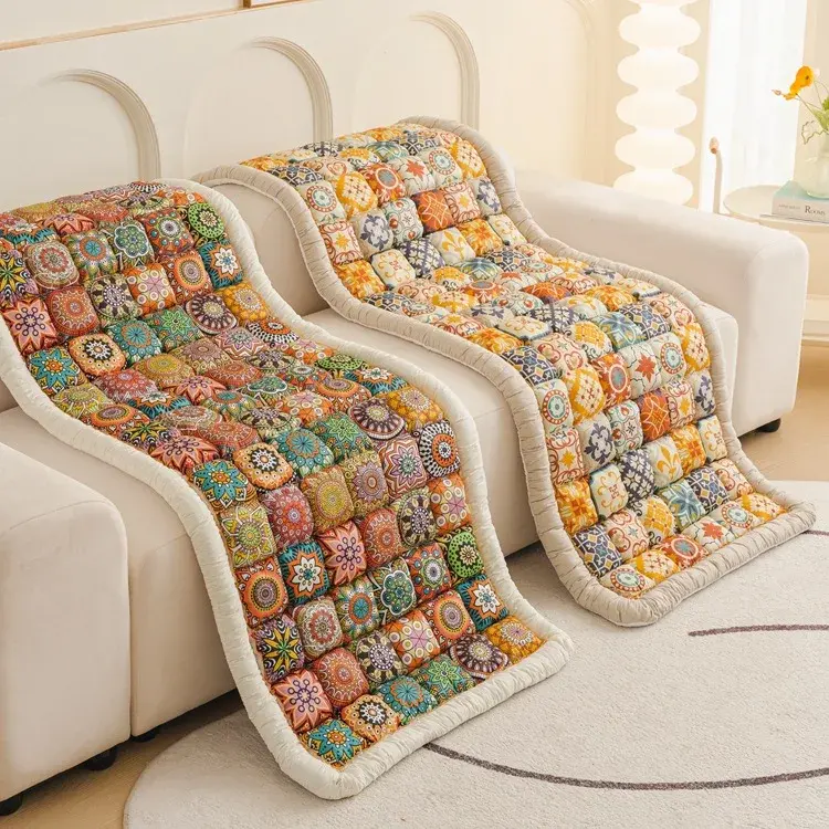 New Bohemian Pure Cotton Couch Cushion Universal for All Seasons Sofa Mat Home Mat Decor Non-slip Rectangular Seat Couch Cushion