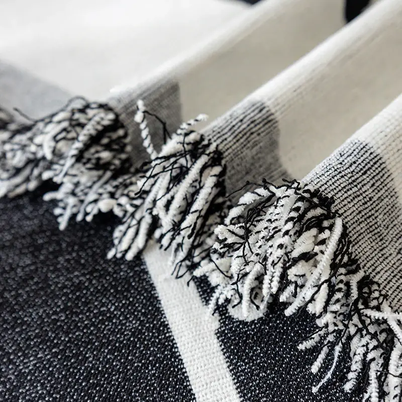 Solid Color Striped Sofa Towel Thicken Chenille Four Seasons Universal Tassel Sofa Towel Anti Slip Inclusive Cover Cloth Towel