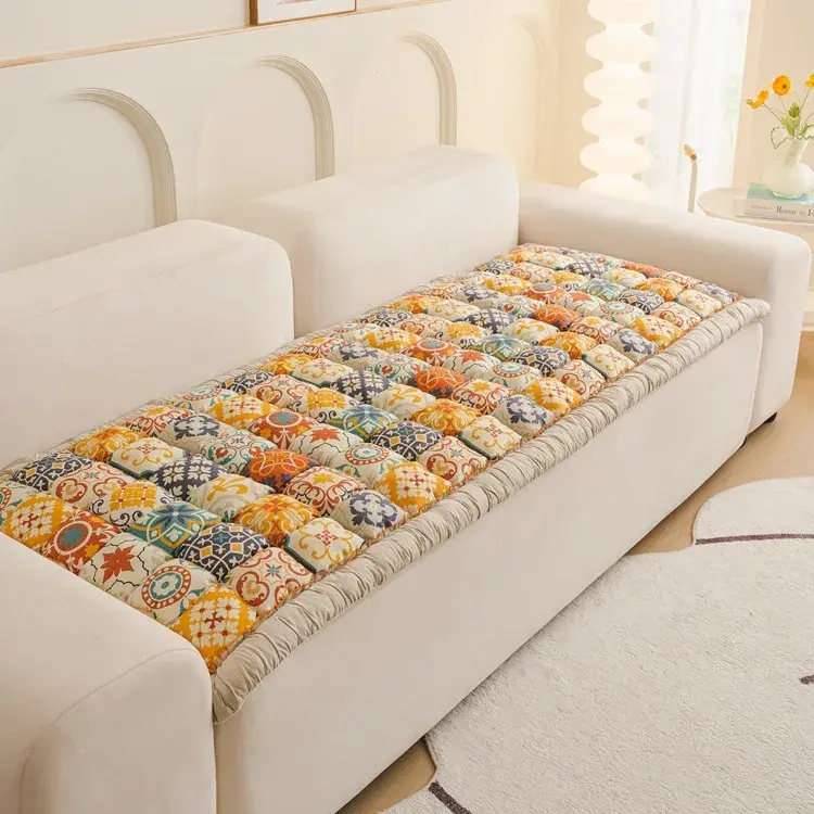 New Bohemian Pure Cotton Couch Cushion Universal for All Seasons Sofa Mat Home Mat Decor Non-slip Rectangular Seat Couch Cushion