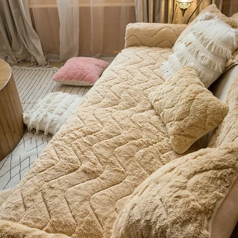 Winter Thick Plush Sofa Cushion New 2024 Cream Style Light Luxury Non Slip Cushion Universal L Sofa Couch Cover Cloth Pillowcase