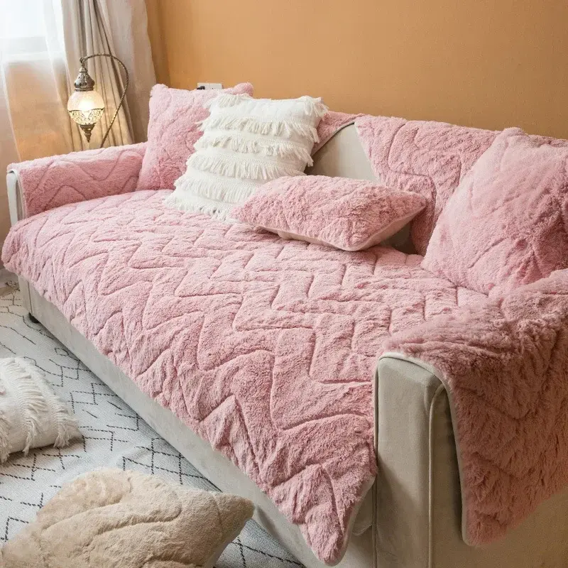 Winter Thick Plush Sofa Cushion New 2024 Cream Style Light Luxury Non Slip Cushion Universal L Sofa Couch Cover Cloth Pillowcase