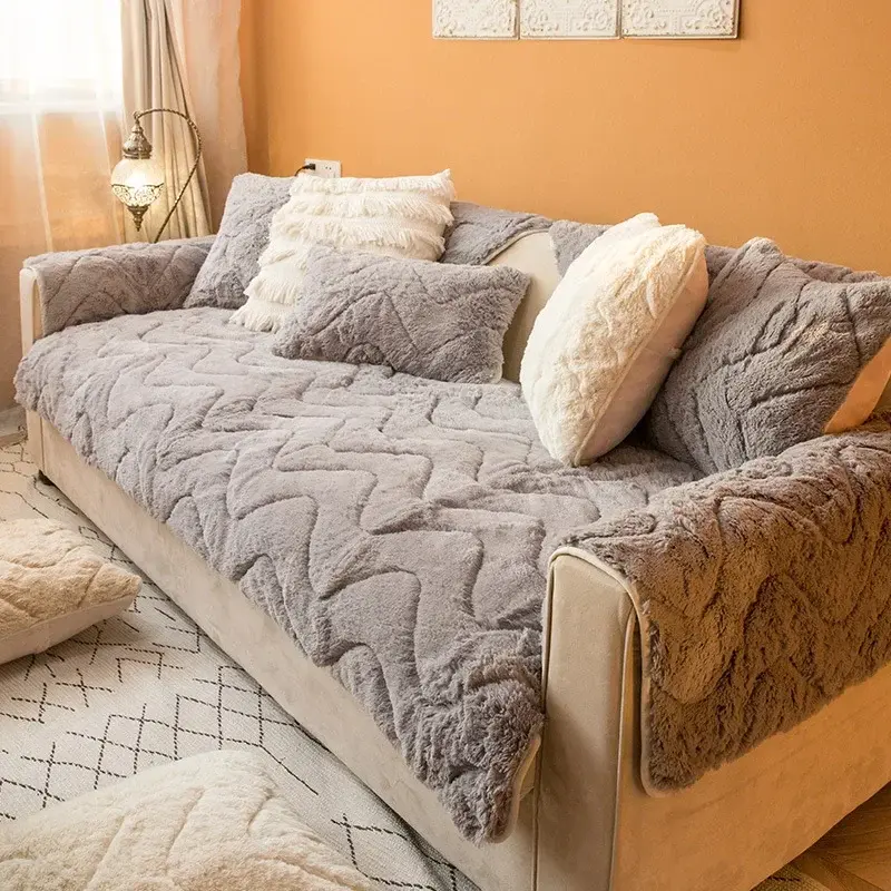 Winter Thick Plush Sofa Cushion New 2024 Cream Style Light Luxury Non Slip Cushion Universal L Sofa Couch Cover Cloth Pillowcase