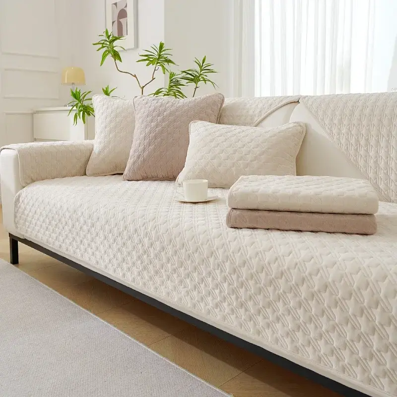 Sofa Cushion Non-slip Winter Quilting Plush Sofa Cover Towel Pets Kid Sofa Towel Anti-slip Universal Solid Color Couch Protector