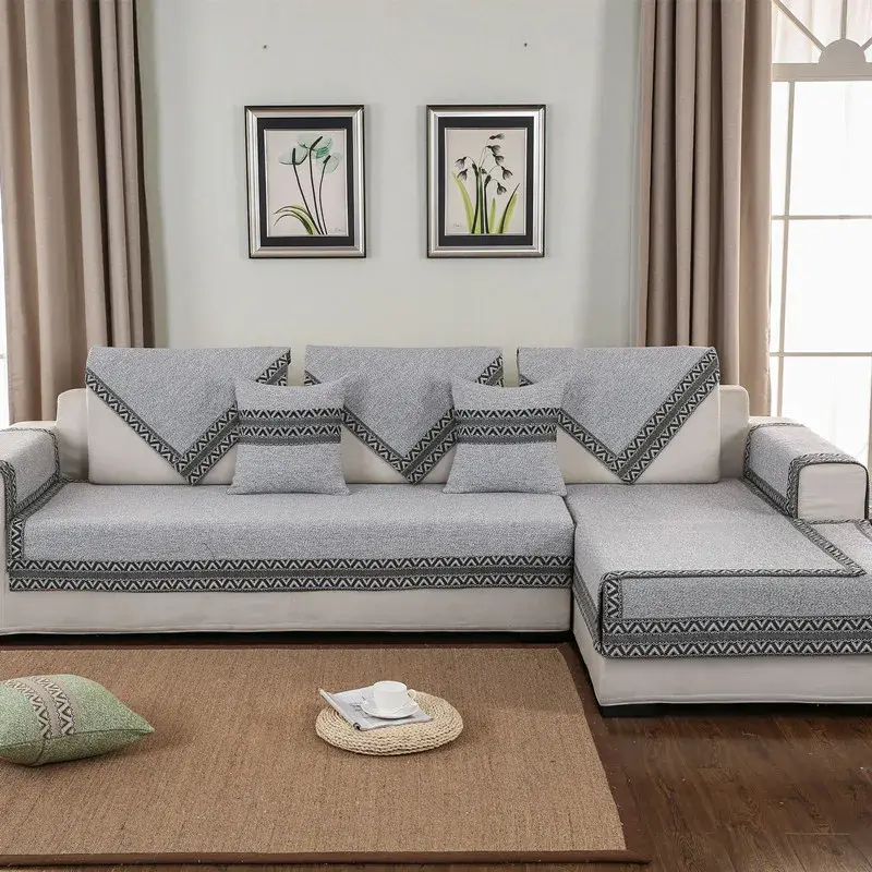 Cotton Braid Solid Color Sofa Cover Non-slip Sofa Cushion Home Simplicity Decoration for Living Room Combination Sofa Cushion