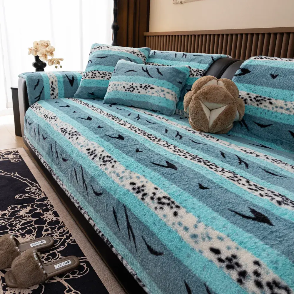 Living Home Non-slip Ethnic Style Sofa Cushion Couch Sofa Covers 2024 Winter Bohemia Slipcover Fleece Warm Sofa Mats Camping Mat