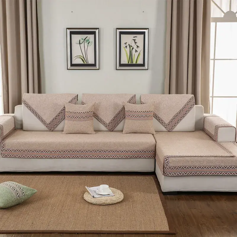 Cotton Braid Solid Color Sofa Cover Non-slip Sofa Cushion Home Simplicity Decoration for Living Room Combination Sofa Cushion