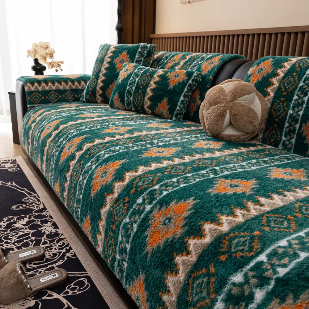 Living Home Non-slip Ethnic Style Sofa Cushion Couch Sofa Covers 2024 Winter Bohemia Slipcover Fleece Warm Sofa Mats Camping Mat