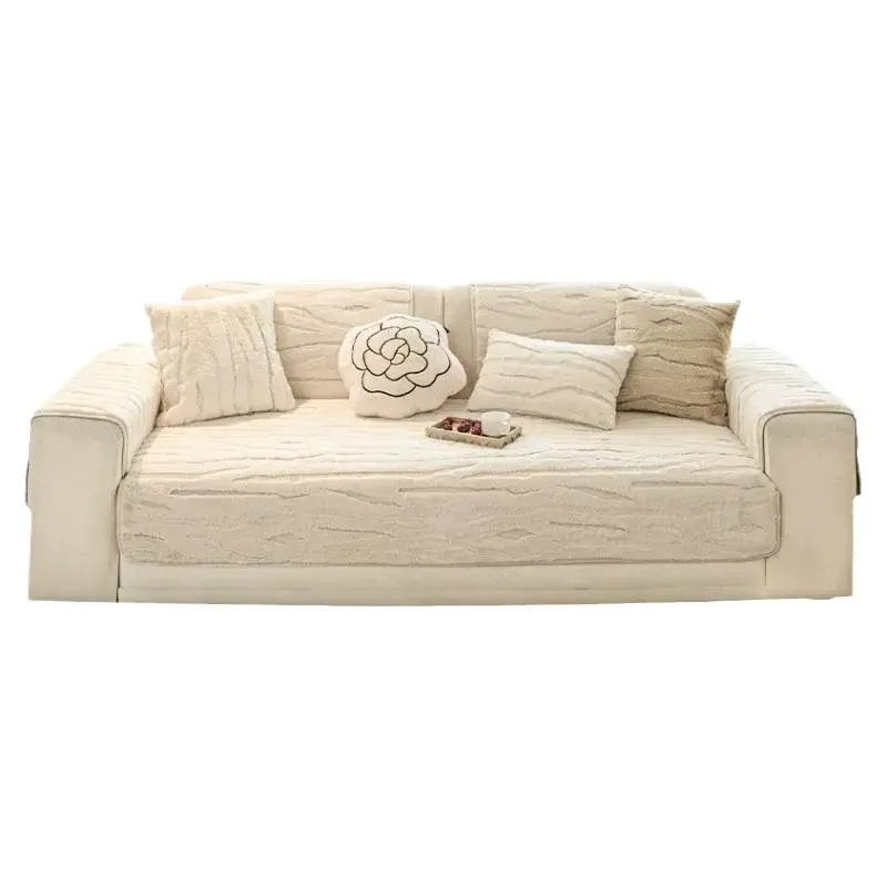 Modern Minimalist Cream Rabbit Fur Sofa Cushion Winter Thicken Advanced Sense Plush Seat Pad Anti-Slip And Keep Warm Sofa Cover