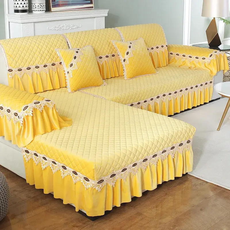 European Plush Sofa Cover Luxury Embroidery Lace Sofa Backrest Towel Non Slip Sofa Towel for Living Room L Shape Couch Covers