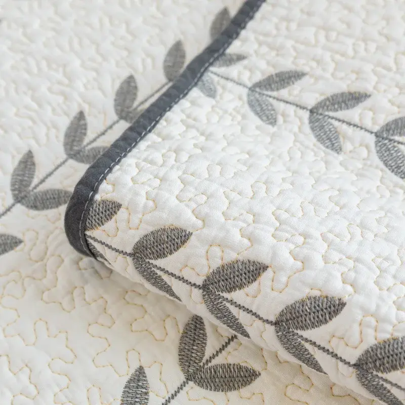 Pure Cotton Embroidery Leaf Sofa Cushion Cover Living Room Stripe Geometric Universal Sofa Cover Non-Slip Simplicity Couch Mat