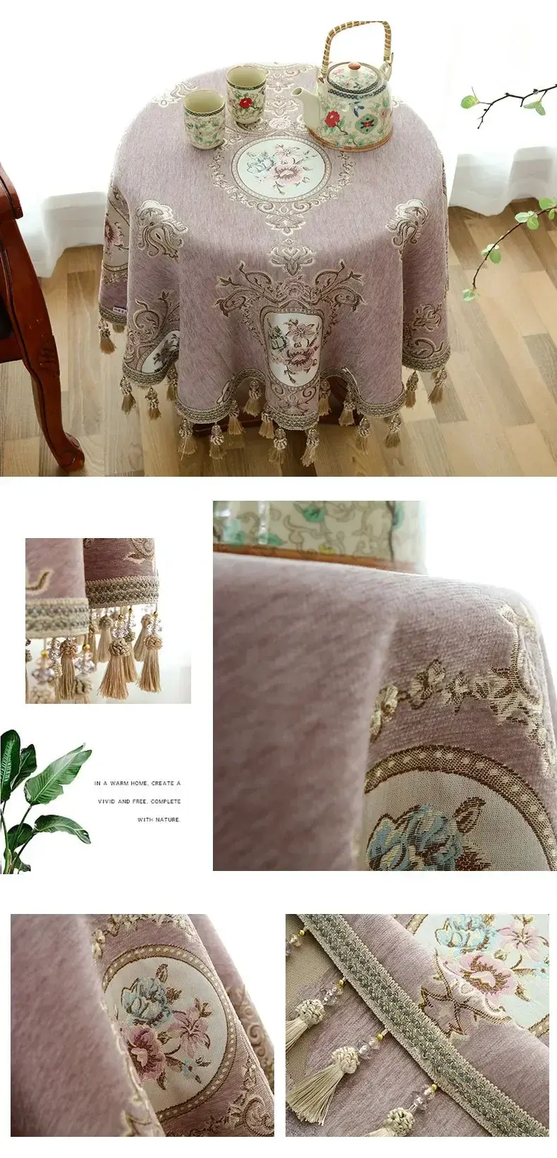 High-Grade Tassel Embroidery Table Cover European Chenille Yarn-Dyed Jacquard Round Table Cloth Classical Coffee Table Cloth