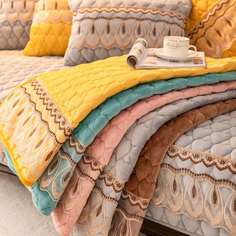 Winter Warm Sofa Cover Non-slip Plush Lace Sofa Cushion Universal Sectional Couch Cover Anti-dirty Sofa Towel for Living Room