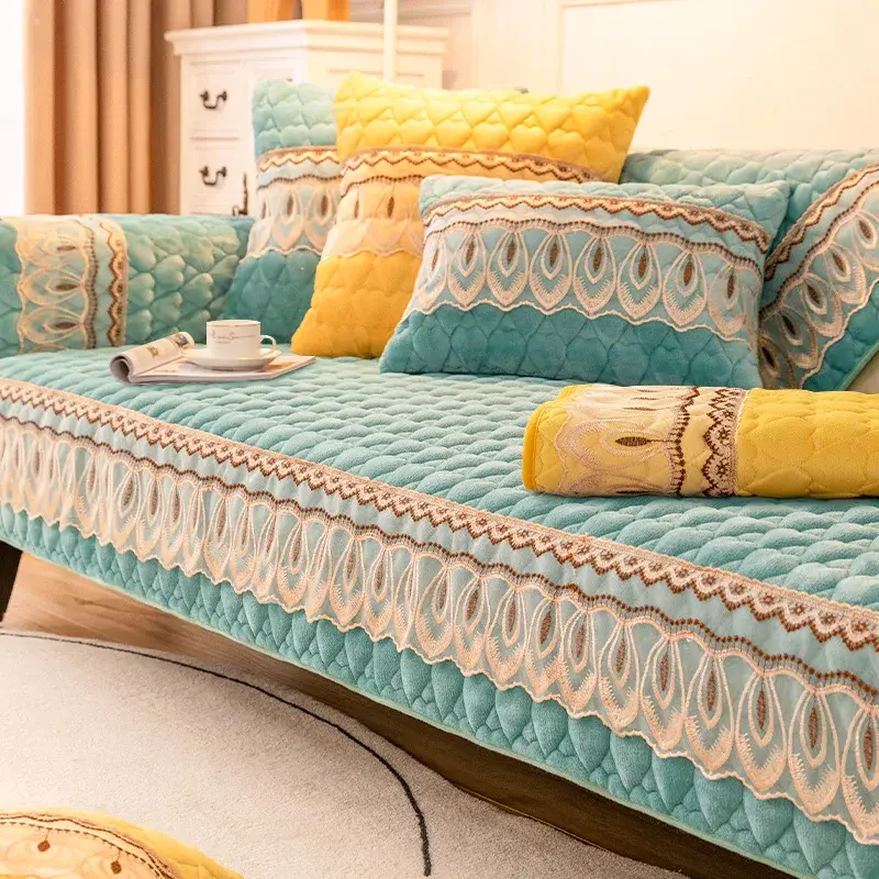 Winter Warm Sofa Cover Non-slip Plush Lace Sofa Cushion Universal Sectional Couch Cover Anti-dirty Sofa Towel for Living Room