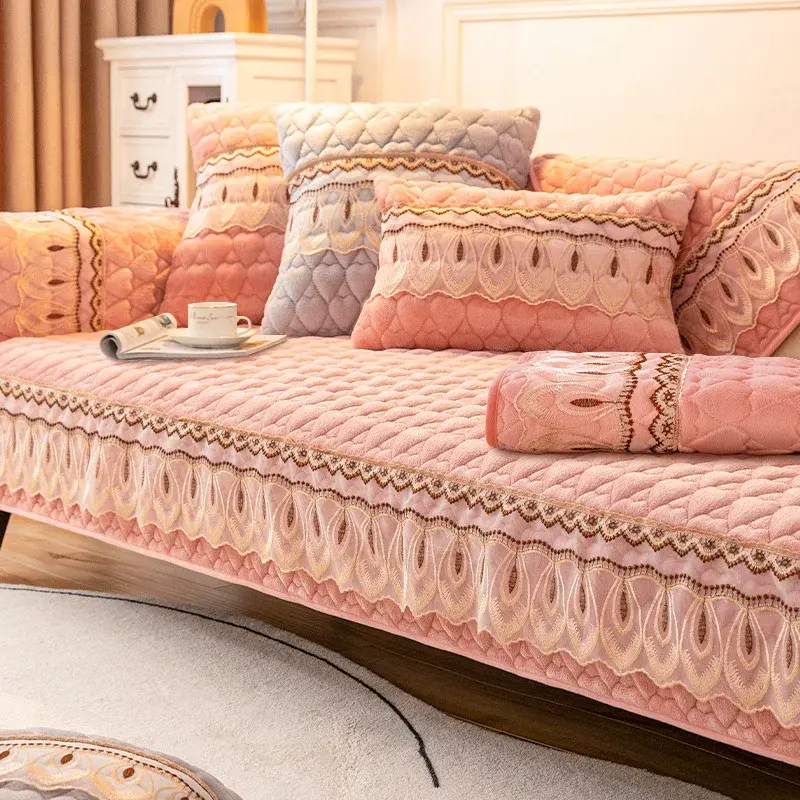 Winter Warm Sofa Cover Non-slip Plush Lace Sofa Cushion Universal Sectional Couch Cover Anti-dirty Sofa Towel for Living Room