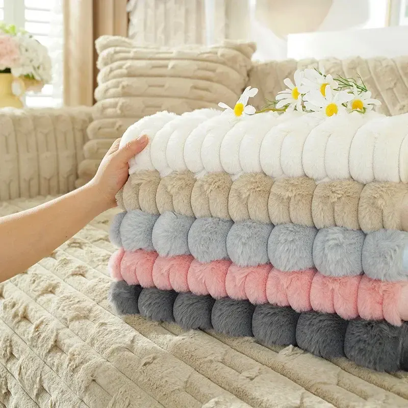Winter Imitation Rabbit Fur Sofa Cover Nonslip Geometry Solid Color Sofa Cushion Thicken Couch Cushion Living Room Home Sofa Mat