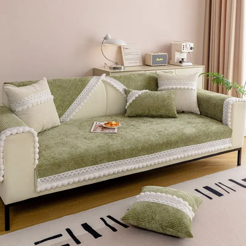 White Hair Balls Sofa Cover Plush Non-Slip Couch Cushion for Living Room Soft Universal Sofa Cover Back Towel Sectional Sofa Mat