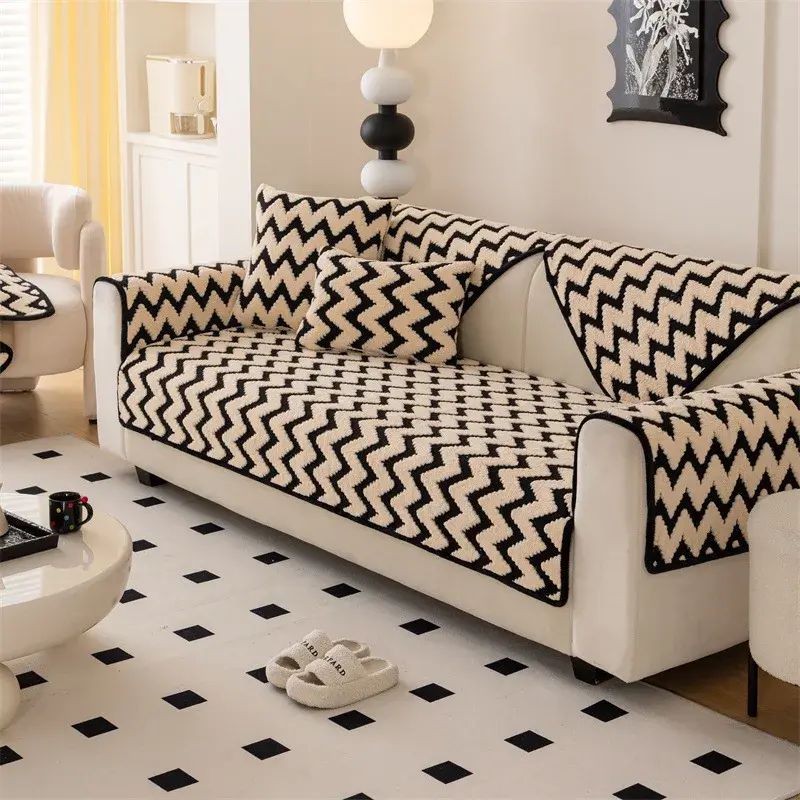 Four Seasons Thickened Seating Mat Anti Slip Sofa Cover, Comfortable Cotton Velvet Light Luxury Luxury Premium Sofa Cover Cloth