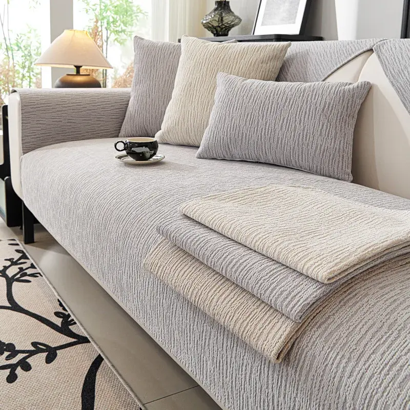 Four Seasons Universal Chenille Sofa Cover Solid Color Striped Sofa Mat NonSlip Couch Cushion Waterproof Cat Scratch Couch Cover