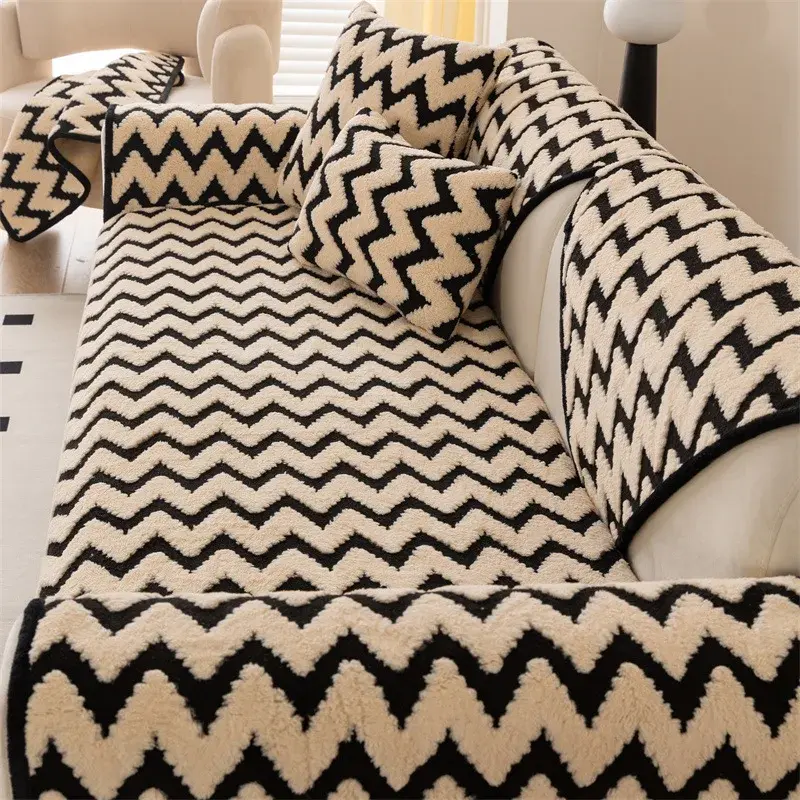 Four Seasons Thickened Seating Mat Anti Slip Sofa Cover, Comfortable Cotton Velvet Light Luxury Luxury Premium Sofa Cover Cloth