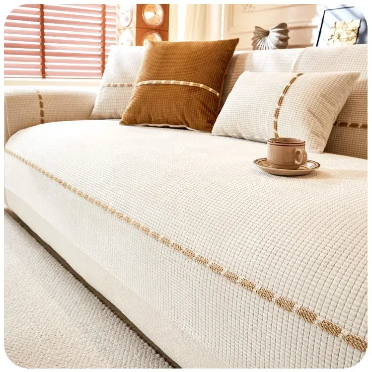 Corn Fleece Fabric Waterproof Sofa Cushion, Fashionable Solid Color Seat Cushion, Universal Non-slip Sofa Cover for All Seasons