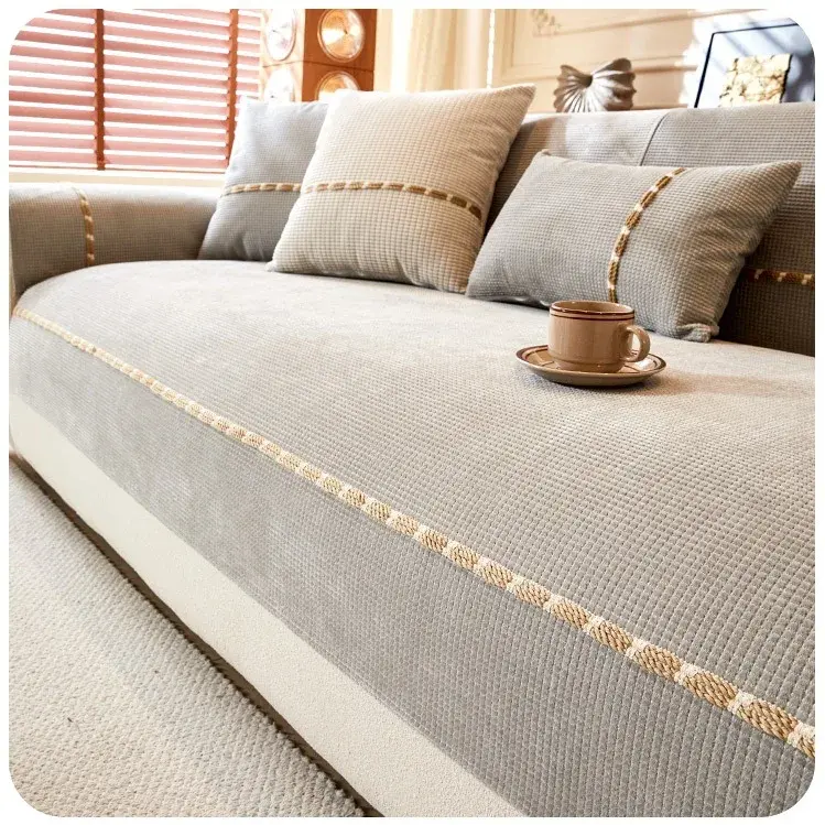 Corn Fleece Fabric Waterproof Sofa Cushion, Fashionable Solid Color Seat Cushion, Universal Non-slip Sofa Cover for All Seasons