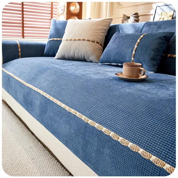 Corn Fleece Fabric Waterproof Sofa Cushion, Fashionable Solid Color Seat Cushion, Universal Non-slip Sofa Cover for All Seasons