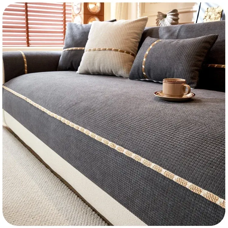 Corn Fleece Fabric Waterproof Sofa Cushion, Fashionable Solid Color Seat Cushion, Universal Non-slip Sofa Cover for All Seasons