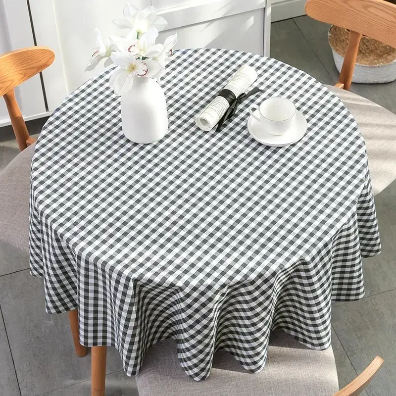 Nordic Round Table Tablecloth Modern Pvc Grid Printed Waterproof Oil-proof Anti-hot Table Cloth Coffee Dining Table Mat Plastic