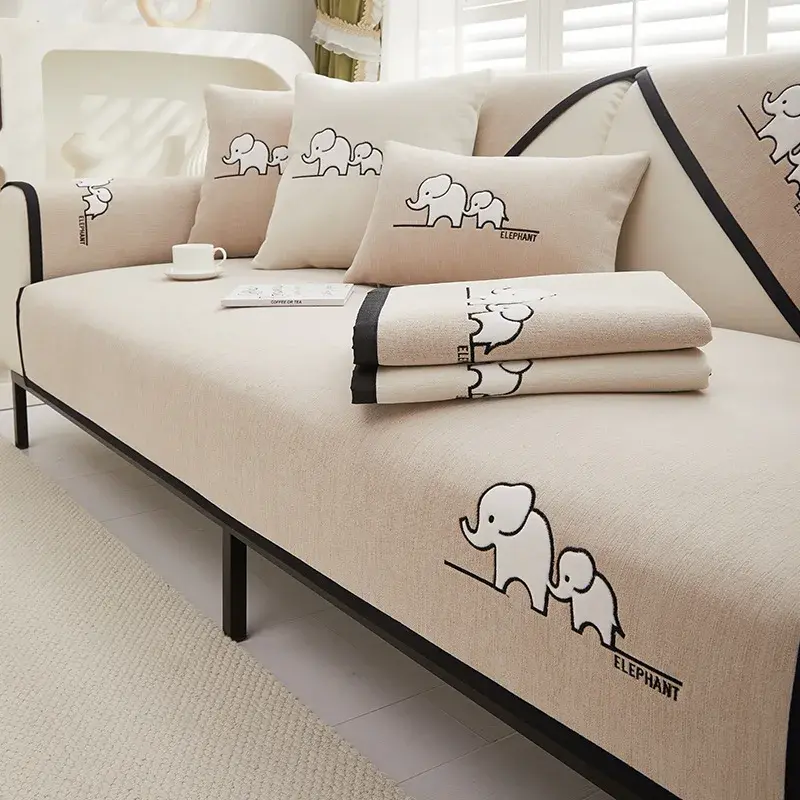 Panda Embroidery Sofa Cover for Living Room Sofa Towel Mat Non-slip Couch Cover Black Edge Sofa Towel Seat Pad Home Protection
