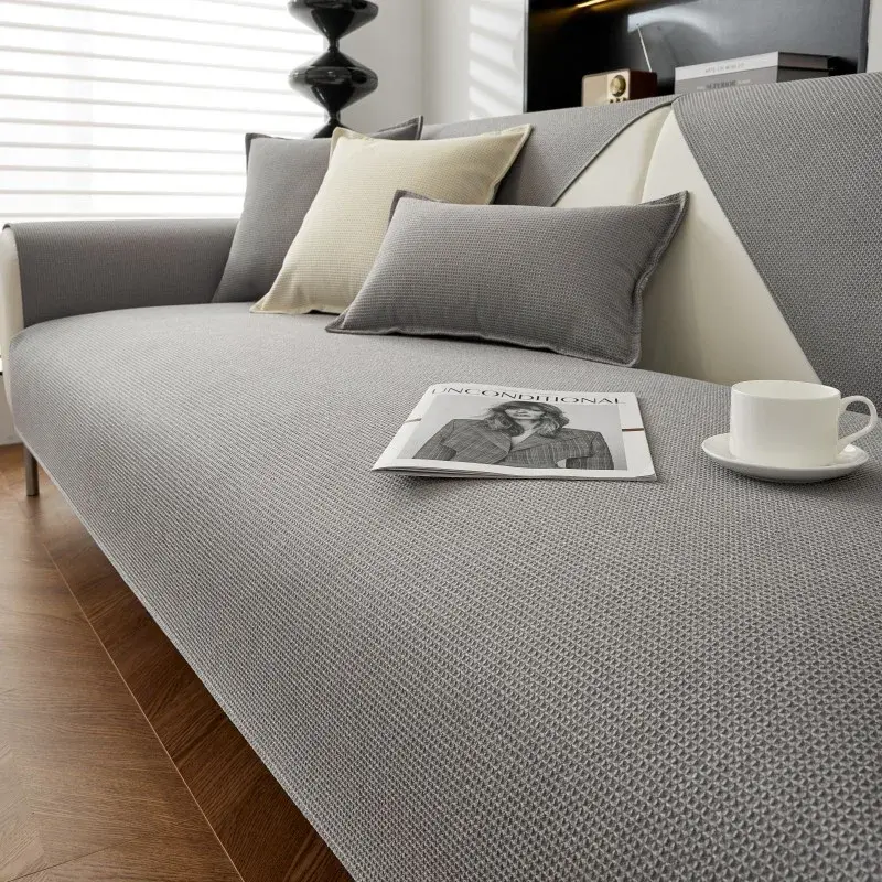 New Sofa Cover Waterproof Sofa Cushion Four Seasons Universal Solid Color Waffle Sofa Cover Skin Friendly Non-slip Couch Cushion