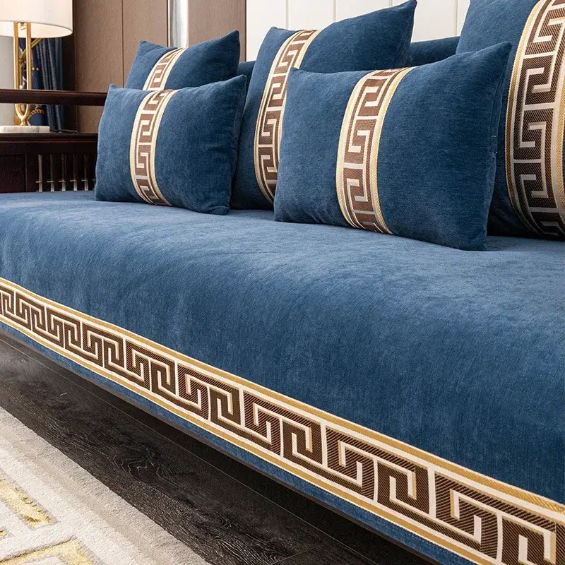 Retro Chinese Style Sofa Cover Chenille Anti-slip Couch Cushion for Living Room Sofa Towel Universal Slipcover Embroidery Ribbon