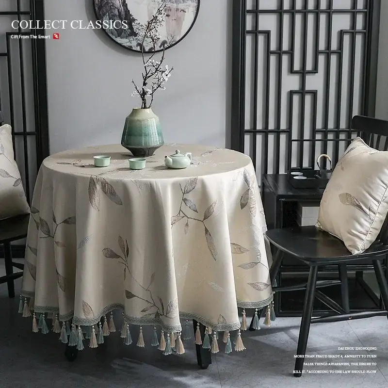 Round Classic Tablecloth Anti-stain Cover Cotton Linen Dining Table Cover Coffee Wedding Table Decoration Bistro European Style