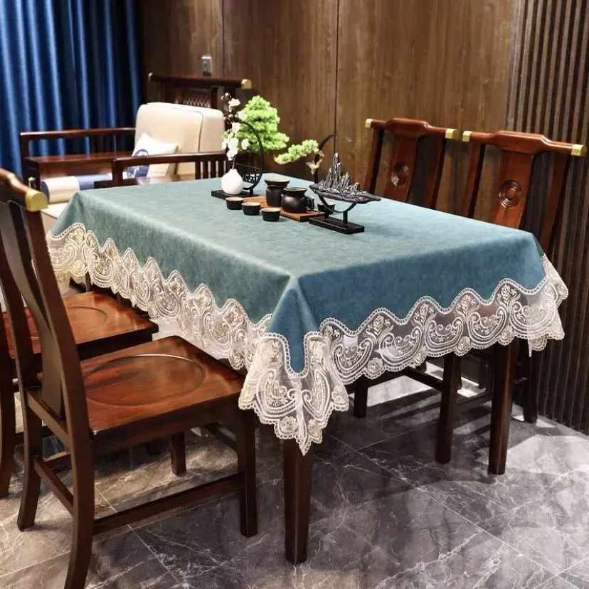 Lace PU Leather Tablecloth Waterproof Table Cover Rectangular Dining Kitchen Birthday Party Table Runner Square Stain-resistant