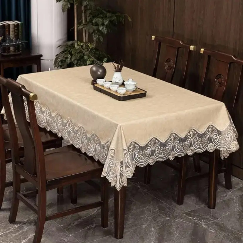 Lace PU Leather Tablecloth Waterproof Table Cover Rectangular Dining Kitchen Birthday Party Table Runner Square Stain-resistant