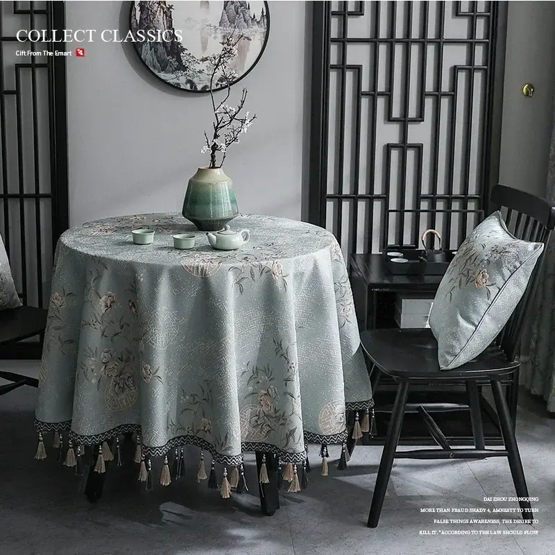 Round Classic Tablecloth Anti-stain Cover Cotton Linen Dining Table Cover Coffee Wedding Table Decoration Bistro European Style