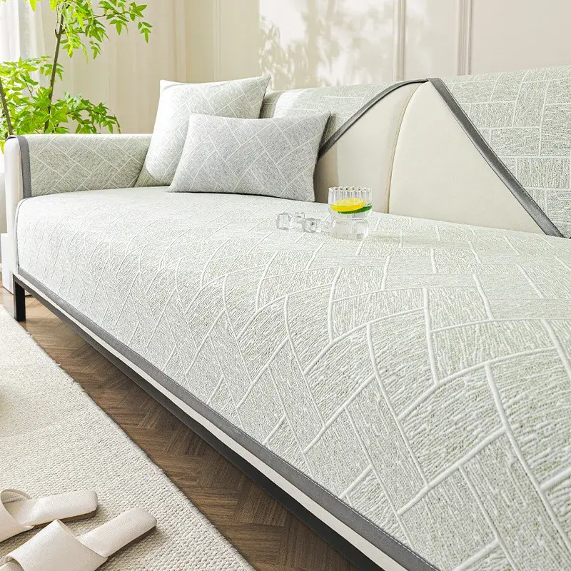 New Summer Ice Silk Geometry Sofa Cover Non-slip Jacquard Sofa Cushion Cool Feeling Sofa Mat Living Room Home Couch Slipcovers