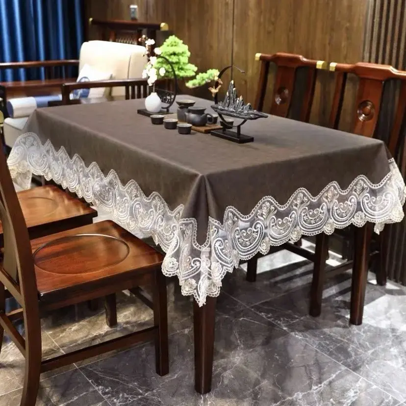 Lace PU Leather Tablecloth Waterproof Table Cover Rectangular Dining Kitchen Birthday Party Table Runner Square Stain-resistant