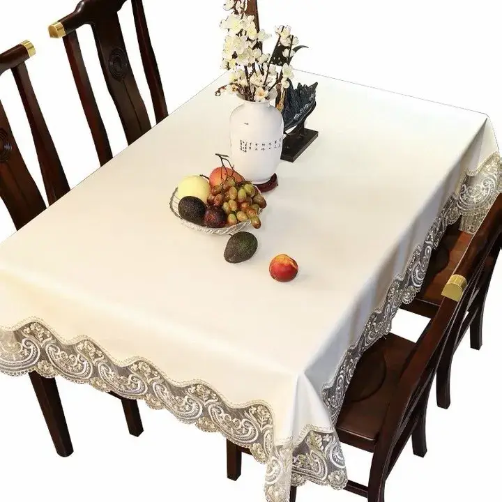 Lace PU Leather Tablecloth Waterproof Table Cover Rectangular Dining Kitchen Birthday Party Table Runner Square Stain-resistant