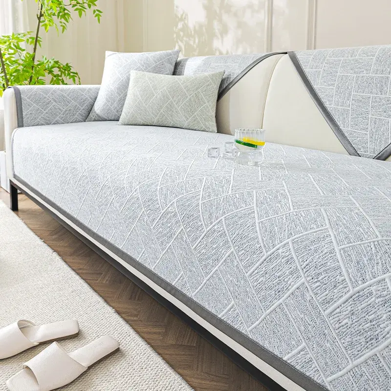 New Summer Ice Silk Geometry Sofa Cover Non-slip Jacquard Sofa Cushion Cool Feeling Sofa Mat Living Room Home Couch Slipcovers
