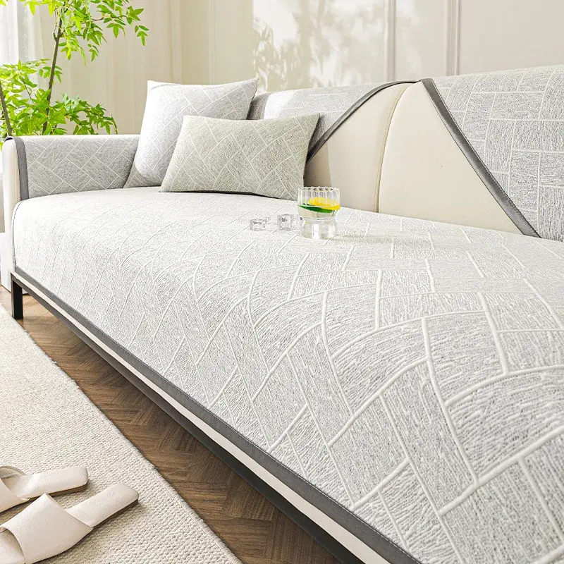 New Summer Ice Silk Geometry Sofa Cover Non-slip Jacquard Sofa Cushion Cool Feeling Sofa Mat Living Room Home Couch Slipcovers