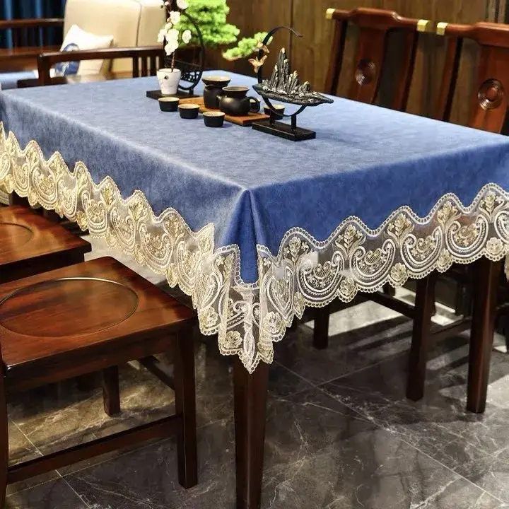Lace PU Leather Tablecloth Waterproof Table Cover Rectangular Dining Kitchen Birthday Party Table Runner Square Stain-resistant