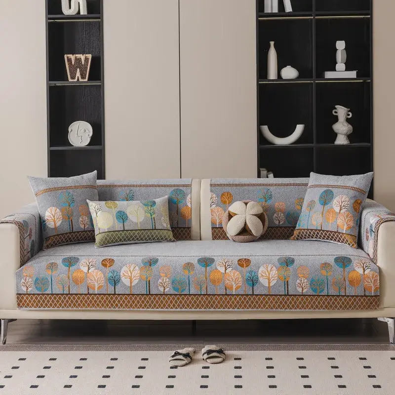 Modern Minimalist Ethnic Style Sofa Cushion 2024 New Chenille Four Seasons Universal Non Slip Seat Cushion Cover Cloth Towel