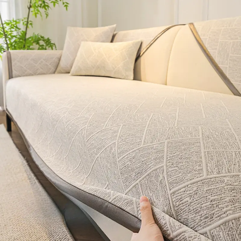 New Summer Ice Silk Geometry Sofa Cover Non-slip Jacquard Sofa Cushion Cool Feeling Sofa Mat Living Room Home Couch Slipcovers