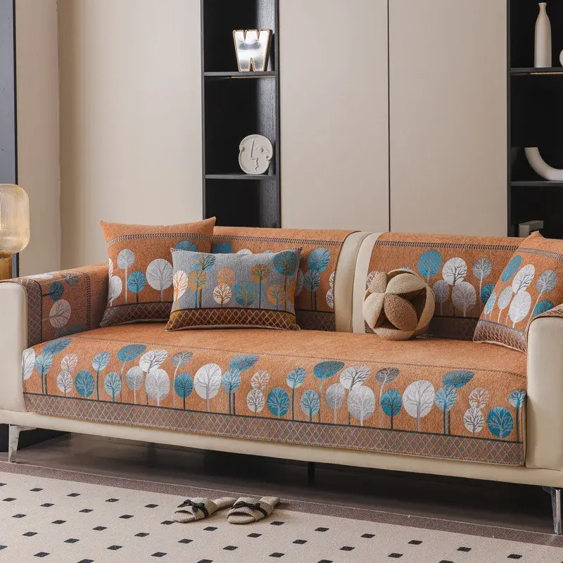 Modern Minimalist Ethnic Style Sofa Cushion 2024 New Chenille Four Seasons Universal Non Slip Seat Cushion Cover Cloth Towel