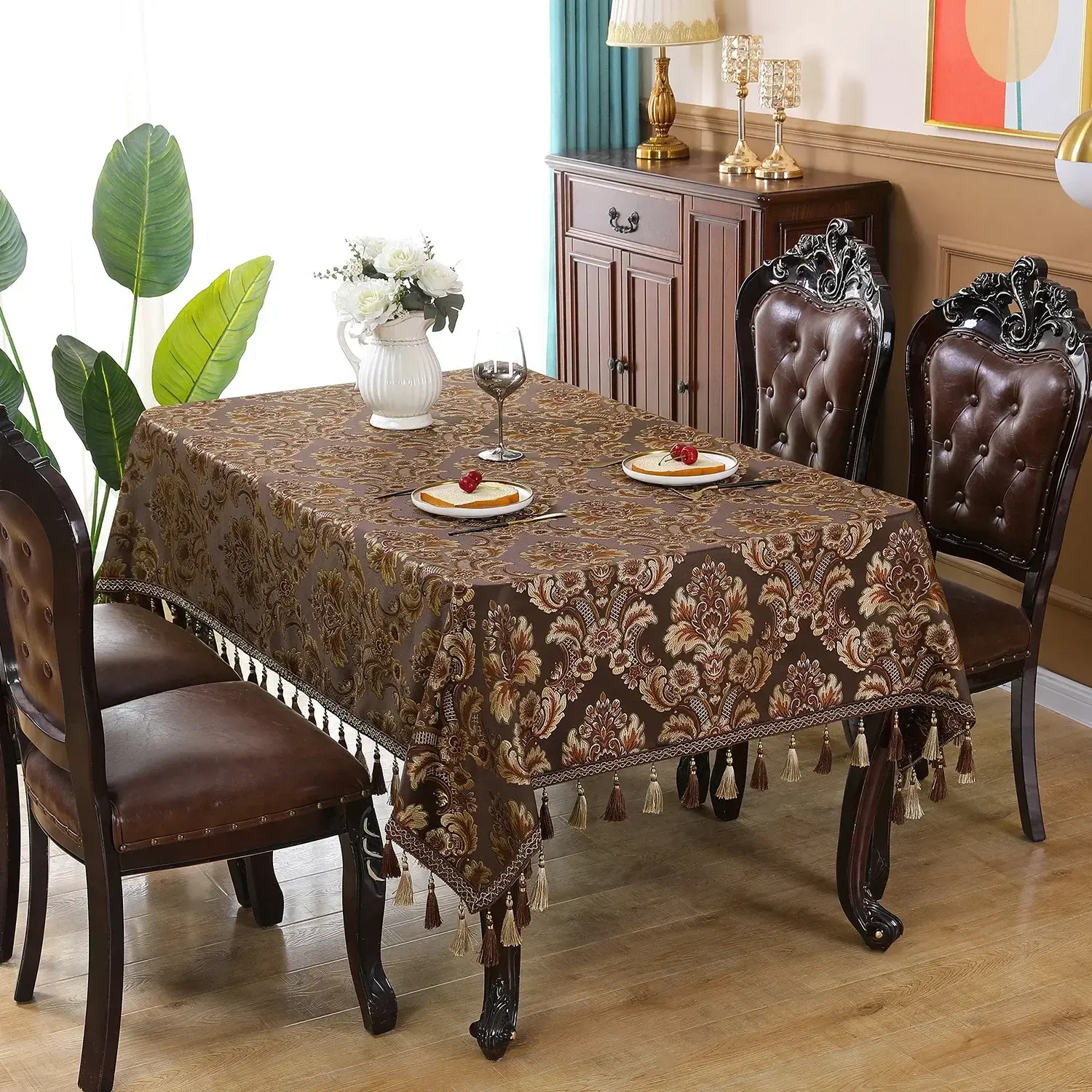 European Style Jacquard Table Cloth Thickened Rectangular Tablecloth Embroidered Tassels Dustproof Dining Table Cloth Cover